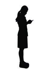 Standing woman silhouette vector, person isolated in black and white.