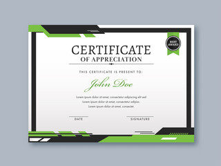 Appreciation Certificate Template Design in White and Green Color.