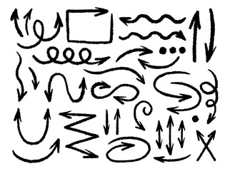 Arrow collection hand drawn style. Drawing line element design.