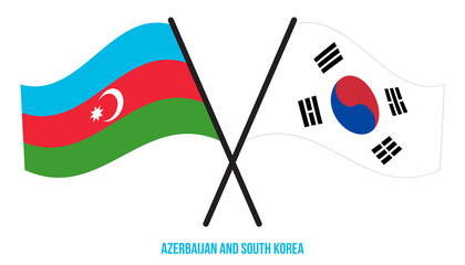 Azerbaijan and South Korea Flags Crossed And Waving Flat Style. Official Proportion. Correct Colors.