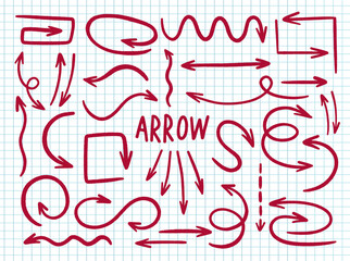 Arrow collection hand drawn style. Drawing line element design.