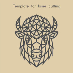Template animal for laser cutting. Abstract geometriс head bison for cut. Stencil for decorative panel of wood, metal, paper. Vector illustration.