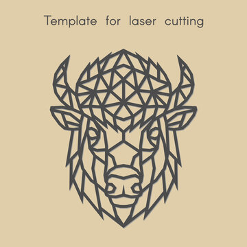 Template animal for laser cutting. Abstract geometriс head bison for cut. Stencil for decorative panel of wood, metal, paper. Vector illustration.