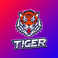 タイガー　スポーツ・eスポーツロゴマーク　tiger head e sports logo design
