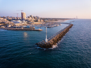 Aerial view of marina in Ashkelon city.