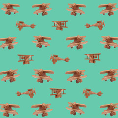 Trendy pattern wooden plane toys concept background