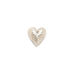 Wooden heart with head of the deer isolated on white background. Christmas reusable sustainable recycled decoration. Eco friendly new year. Zero wasteo decor.
