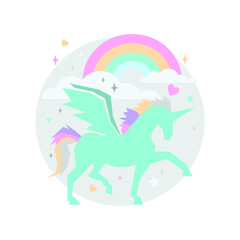 cute green tosca unicorn cartoon with rainbow and star shape