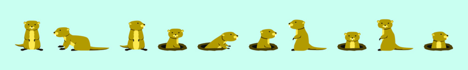 set of gopher cartoon icon design template with various models. vector illustration isolated on blue background