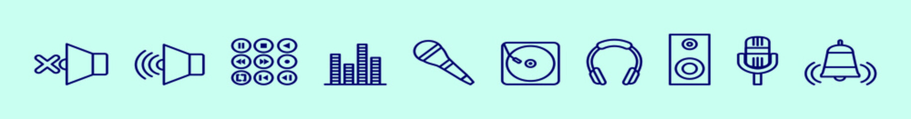 set of sound and music cartoon icon design template with various models. vector illustration isolated on blue background