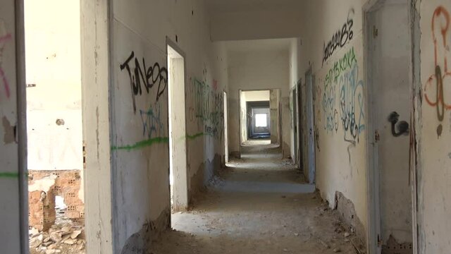 Walking inside an abandoned building