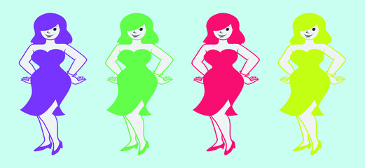 set of women cartoon character design template with various models. vector illustration isolated on blue background