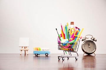 School supplies. Set of colorful school accessories isolated on the white background. 