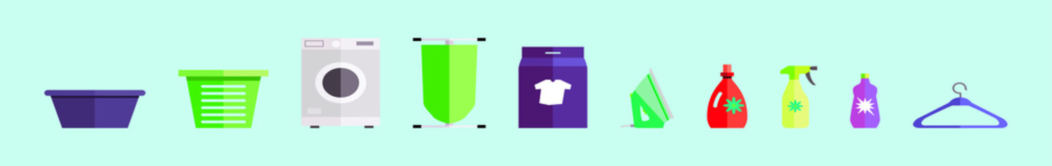 set of laundry cartoon icon design template with various models. vector illustration isolated on blue background
