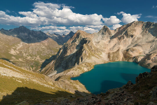 Day landscape mountain lake high in the mountains against the background of the Caucasian highlands in the North Caucasus © yanik88