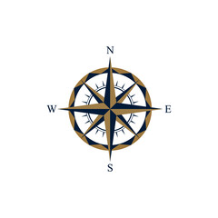 flat compass with gold and dark blue color