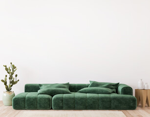 Minimal living room design, green sofa in empty modern background