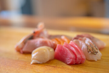 fine fish fillet prepare to make up on  japanese sashimi dish