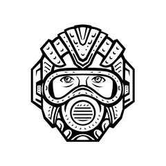 Futuristic Face Mask Face Covering or Space Helmet Protection from Pandemic Infection Front View Retro Black and White