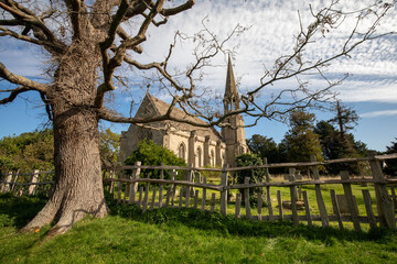 old,blue,building,sky,tree,