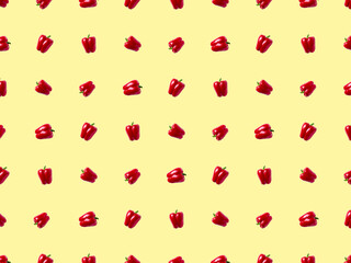 sweet bell pepper pattern. vegetables on a pastel yellow background.