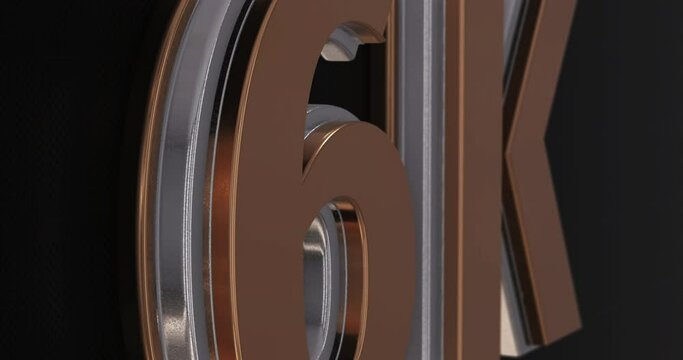 6K, 6000. Modern 3D Promotion Intro. Gold Metal Text Logo for Social Media. Black Background