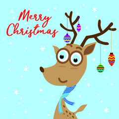 cute deer with merry christmas text vector