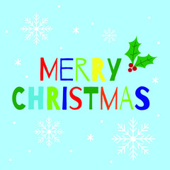 merry christmas text with poinsettia and snowflakes ornament