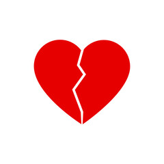 Red broken heart icon isolated on white background. Vector illustration.