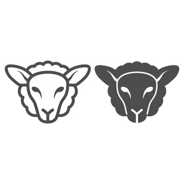 Sheep head line and solid icon, Farm animals concept, lamb sign on white background, silhouette of sheep face icon in outline style for mobile concept and web design. Vector graphics.