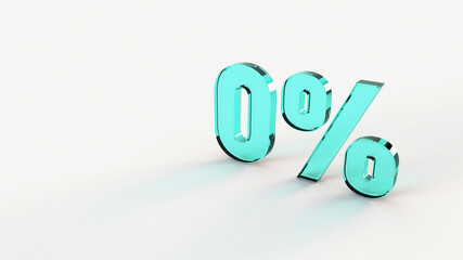 Glass 0% percentage on white background, 3D render