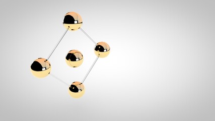 Elegant gold spheres with glass frame, 3D rendering illustration
