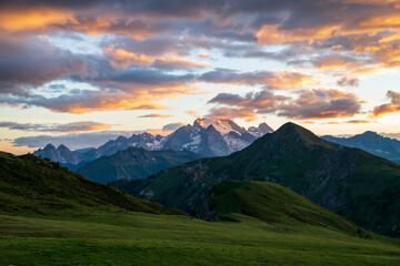 The Giau Pass at sunset, Belluno, Dolomites, South Tyrol, Italy