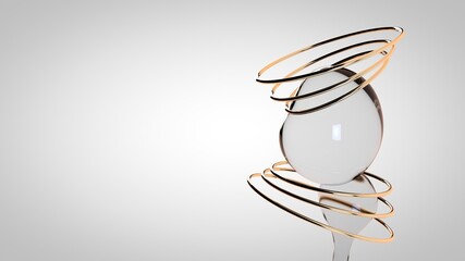Elegant glass sphere with gold rings, 3D rendering illustration