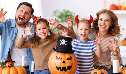 Delighted family during Halloween celebration.