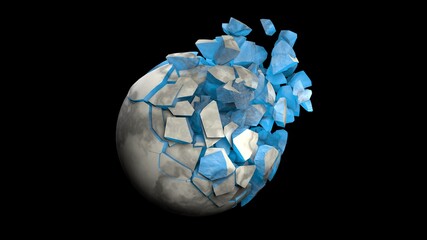 3D rendered broken sphere with blue inside