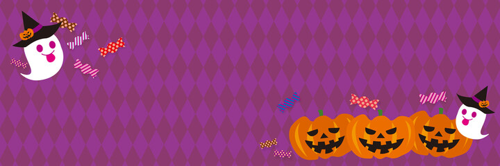 ハロウィン　背景　バナー素材　パープル　イラスト＿06_1