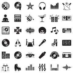 Disco Icons. Black Flat Design. Vector Illustration.