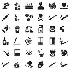 Drugs Icons. Black Flat Design. Vector Illustration.