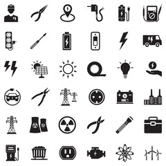 Electrical Icons. Black Flat Design. Vector Illustration.