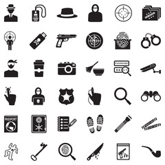 Detective Icons. Black Flat Design. Vector Illustration.
