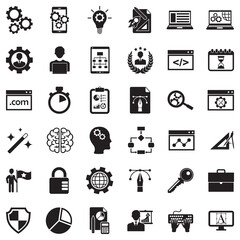 Development Icons. Black Flat Design. Vector Illustration.