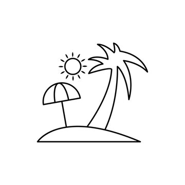 Beach umbrella and palm tree line icon, icon for celebration holiday. Design template vector