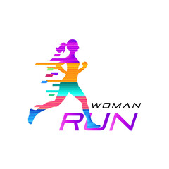 Fototapeta na wymiar Woman Run Colorful Logo Design Vector Graphic