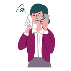 女性　主婦　携帯電話　スマホ　冷や汗　困っている
