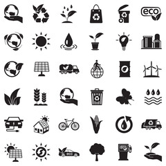 Ecology Icons. Black Flat Design. Vector Illustration.