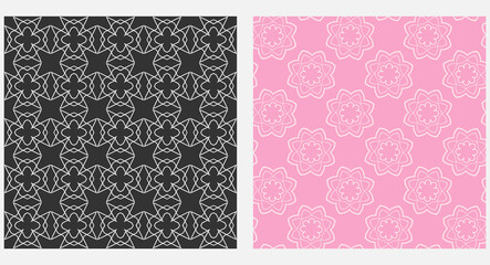 Decorative floral pattern background, seamless wallpaper texture, black and pink colors