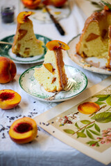 Peach sour cream cake.. vintage style  photo