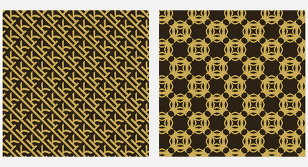 Modern geometric seamless patterns, wallpaper textures, black and gold