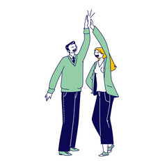 Characters Agree, Celebrate Triumph. Man and Woman Colleagues Giving Highfive to Each Other after Goal Achievement